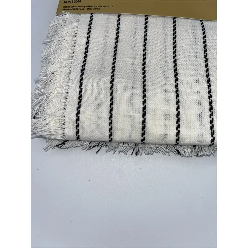 Robert Stanley Farmhouse Striped TABLE THROW White Black 40”x40” Rustic NWT0